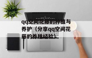 qq空间花藤的种植与养护（分享qq空间花藤的养殖经验）