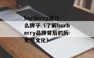 burberry是什么牌子（了解burberry品牌背后的历史和文化）