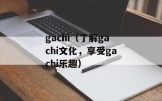 gachi（了解gachi文化，享受gachi乐趣）