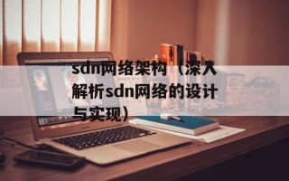 sdn网络架构（深入解析sdn网络的设计与实现）